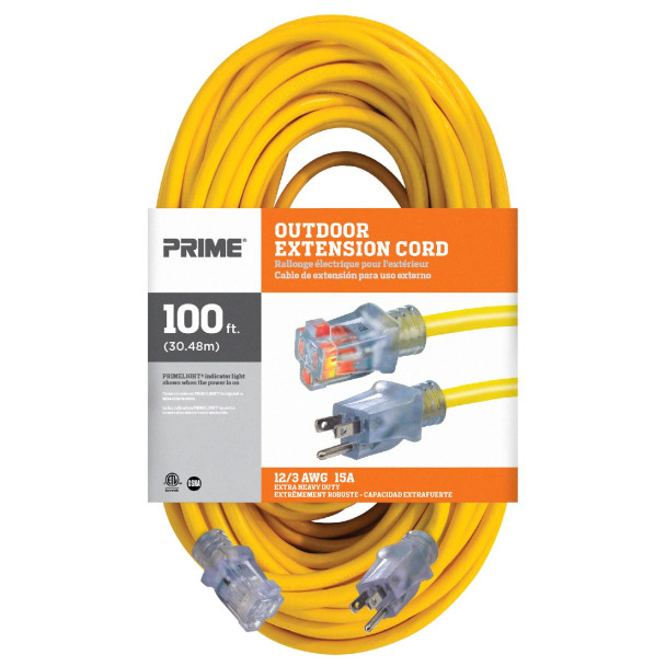 EXTENSION CORD OUTDOOR 100' PRIME EC511835 12/3 AWG 15A