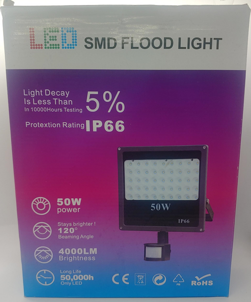 LAMP LED FLOOD LIGHT 50W SMD IP66 WITH MOTION SENSOR