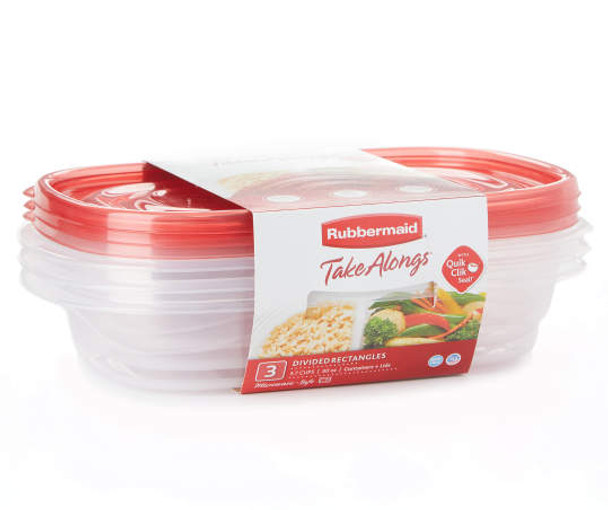 FOOD BOWL RUBBERMAID TAKE ALONGS DIVIDED RECTANGLES 3PCS PACK 3.7CUPS 887ML 2145838