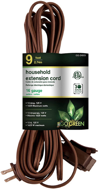 EXTENSION CORD INDOOR 9' GO GREEN GG-24809 BROWN