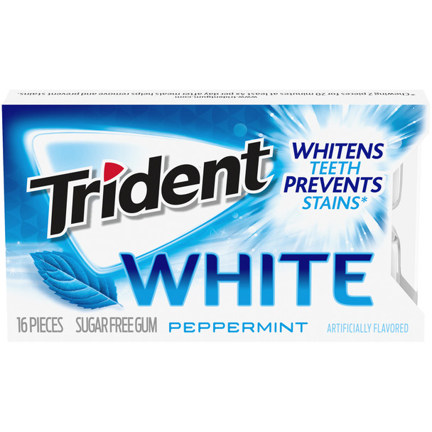 TRIDENT WHITE PEPPERMINT FLAVOR GUM SUGAR FREE 16-PIECES