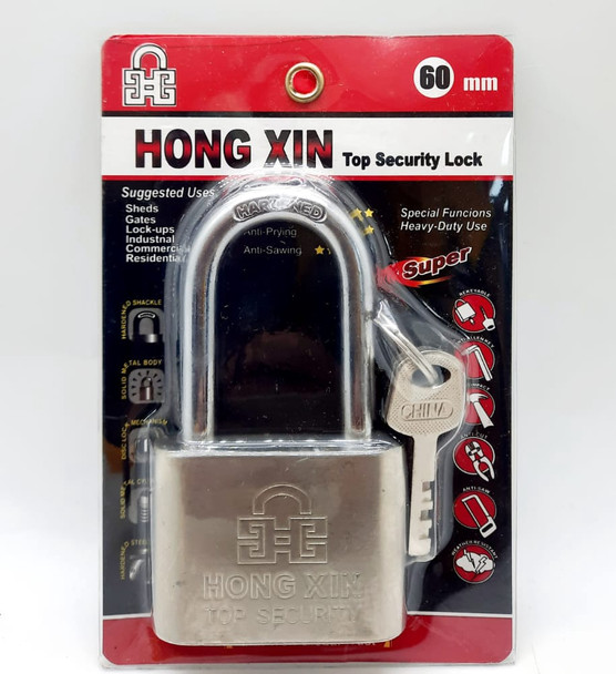 PADLOCK 60MM HONG XIN CHROME LONG SHACKLE