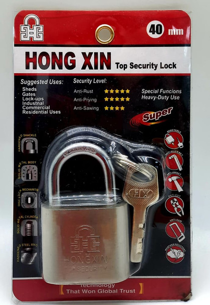 PADLOCK 40MM HONG XIN LONG SHACKLE CHROME