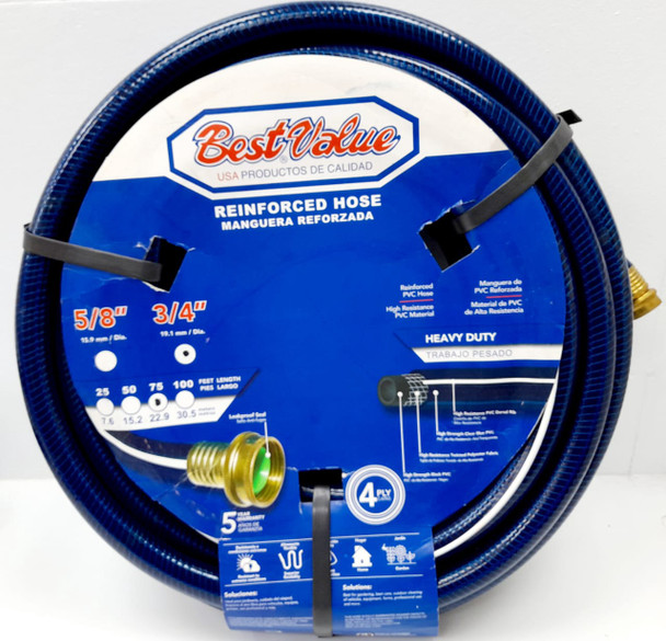 HOSE 3/4" X 75FT BEST VALUE BLUE REINFORCED ROLL #J02MR575 HEAVY DUTY