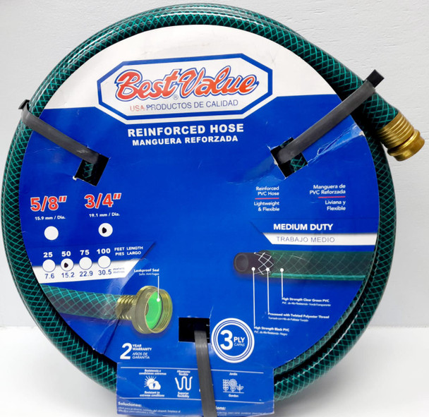 HOSE 3/4" X 50FT BEST VALUE GREEN REINFORCED ROLL #J02MR250 MEDIUM DUTY