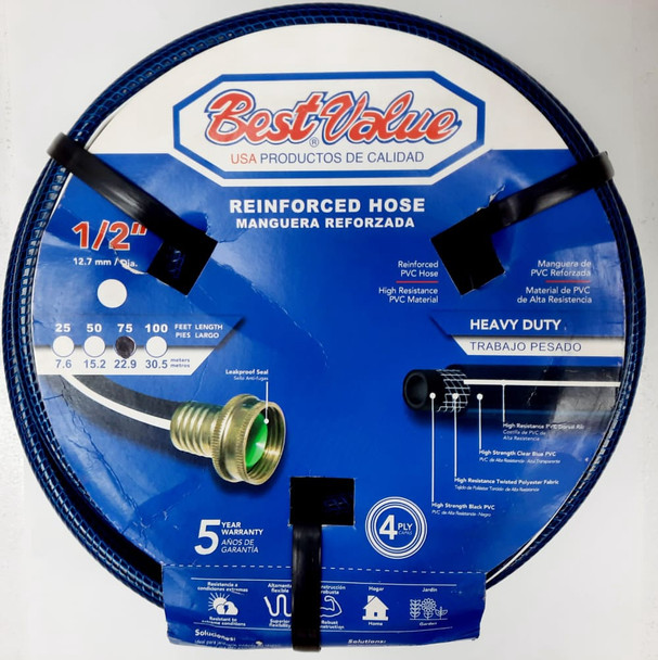 HOSE 1/2" X 75FT BEST VALUE BLUE REINFORCED ROLL #J02MR375 HEAVY DUTY