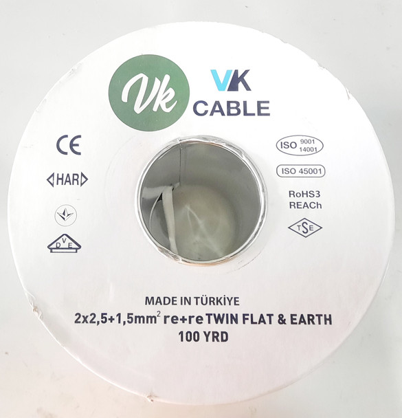 CABLE 2.5MM 2CORE FLAT TURKEY VK WITH EARTH 100YDS ROLL