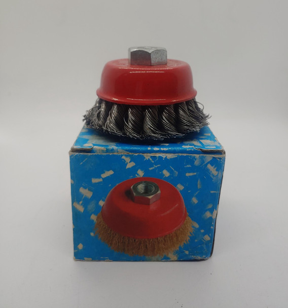 WIRE BRUSH CUP 3" WHITE & BLUE BOX 75MM