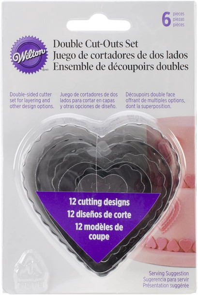 BAKING WILTON COOKIE CUTTER DOUBLE CUT-OUTS 6PCS SET HEART 417-2588