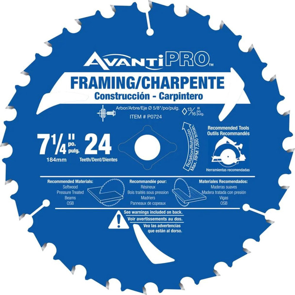 BLADE CIRCLE SAW 7 1/4" X 24T AVANTI PRO P0724