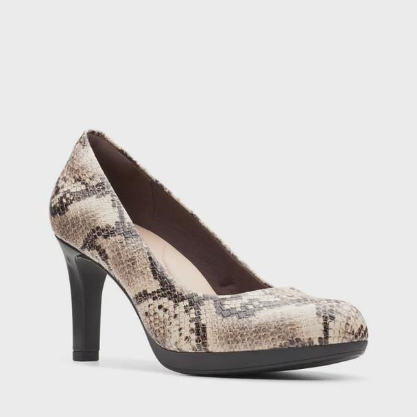 Footwear Women Clarks Pump Adriel Viola Taupe Snake Print