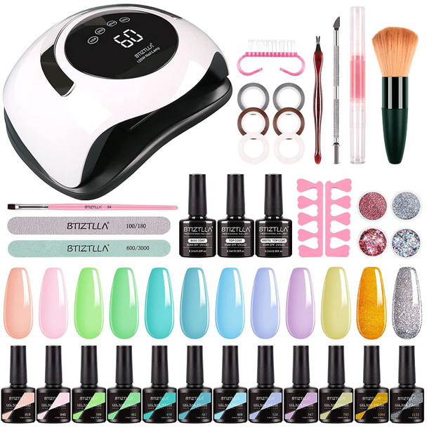 Nail  Gel Polish Kit Btiztlla with 120W UV Lamp 12 Colors