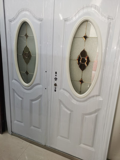 DOOR METAL DOUBLE WHITE WITH OVAL GLASS 2050X1500X50MM ZYH-G007-W