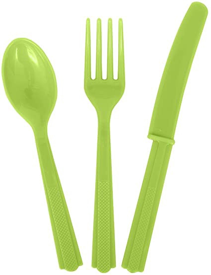 PARTY PLASTIC CUTLERY 18PCS PACK UNIQUE 6 OF EACH KNIFE - FORKS - SPOONS