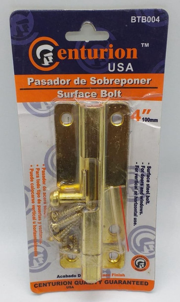 TOWER BOLT 4" BRASS CENTURION BTB004