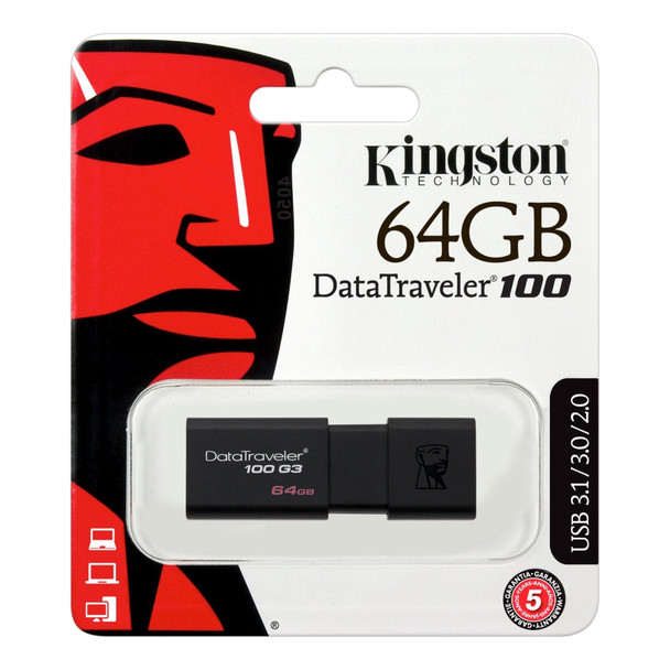 COMPUTER FLASH DRIVE 64GB KINGSTON DATA TRAVELER 100 DT100G3/64GB