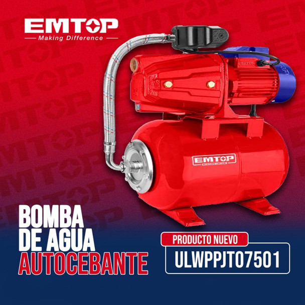 WATER PUMP EMTOP ULWPPJT07501 JET WITH TANK & FITTING 750W 110V 1HP PRESSURE