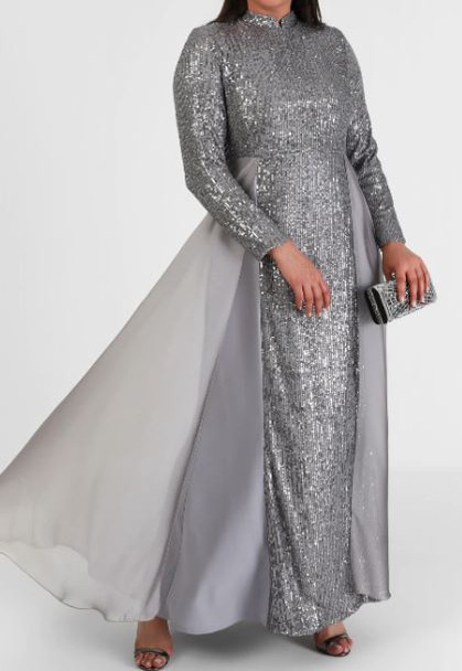 Dress Evening Silver Grey Plus Size