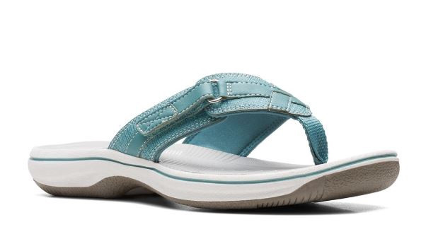 Footwear Women Clarks Breeze Sea Flip-Flop Teal / Taupe / Pewter