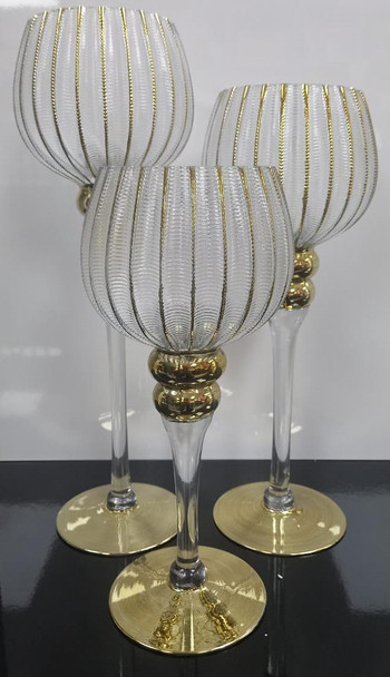 CANDLE HOLDER SET OF 3 GLASS JL-A217