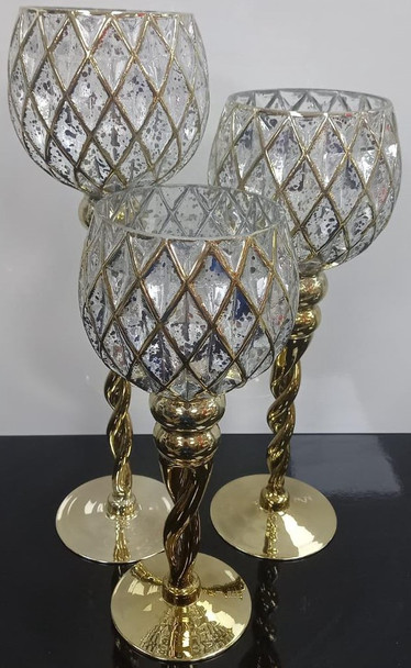 CANDLE HOLDER SET OF 3 GLASS JL-A234