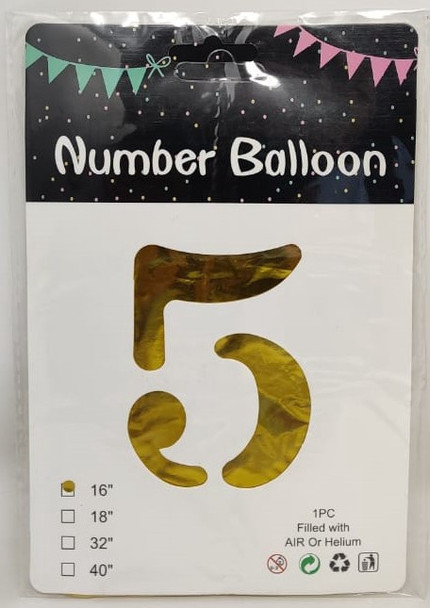 PARTY BALLOONS FOIL TYPE NUMBERS 16" GOLD JL18318 18318