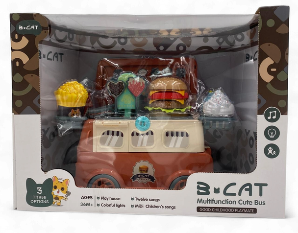 Toy Bus Food Kitchen Play Set 3 Cat Multifunction Cute R003