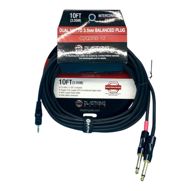 LEAD 1 3.5MM MALE STEREO TO 2 1/4 MALE MONO 10' IBKE-C2Q35B-10 BLASTKING