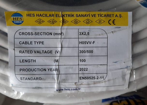 CABLE 2.5MM 3C ROUND FLEX ELAND/HES/SENA YARD