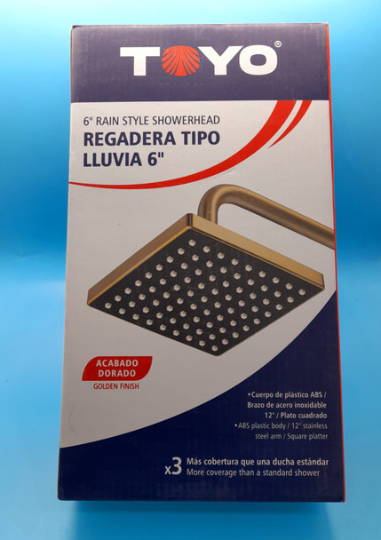 SHOWER HEAD RAIN STYLE SQUARE 6" TOYO GOLD FINISH FR-21863