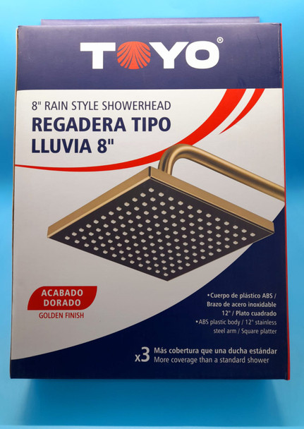 SHOWER HEAD RAIN STYLE SQUARE 8" TOYO GOLD FINISH FR-21864
