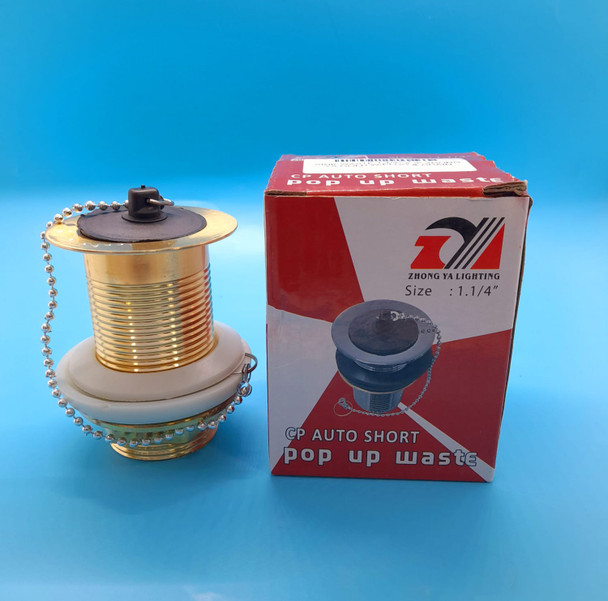 SINK WASTE 1 1/4" X 3" ZHONG YA GOLD W/PLUG & CHAIN