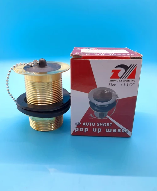 SINK WASTE 1 1/2" X 3" ZHONG YA GOLD W/PLUG & CHAIN