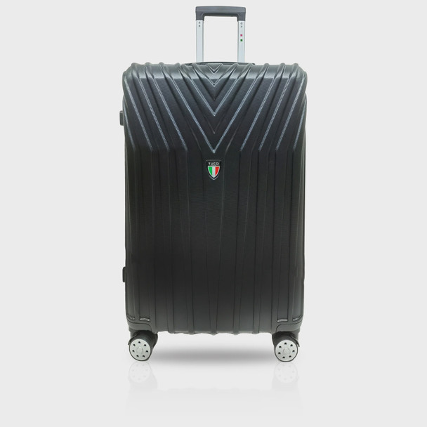 LUGGAGE SUITCASE TUCCI Italy LARGE 28" BORDO T0323-28IN-BLK ABS HARD COVER 4 WHEEL SPINNER BLACK