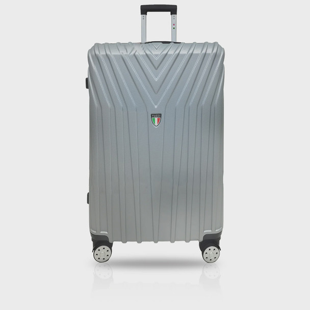 LUGGAGE SUITCASE TUCCI Italy LARGE 28" BORDO T0323-28IN-SILWT ABS HARD COVER 4 WHEEL SPINNER SILVER WHITE