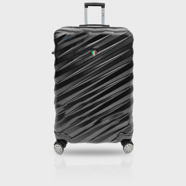 LUGGAGE SUITCASE TUCCI Italy LARGE 28" STORTO T0324-28IN-BLK ABS HARD COVER 4 WHEEL SPINNER BLACK