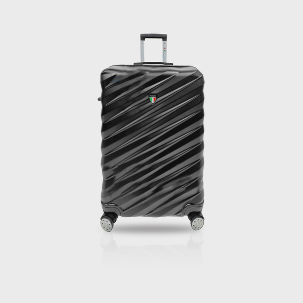 LUGGAGE SUITCASE TUCCI Italy CARRY ON 20" STORTO T0324-20IN-BLK ABS HARD COVER 4 WHEEL SPINNER BLACK