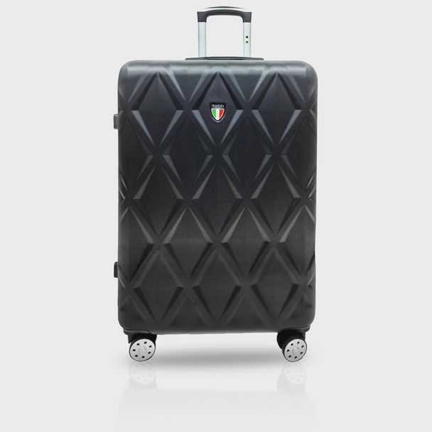 LUGGAGE SUITCASE TUCCI Italy CARRY ON 20" ALVEARE T0328-20IN-BLK ABS HARD COVER 4 WHEEL SPINNER BLACK