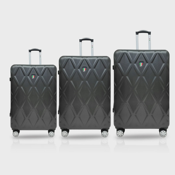 LUGGAGE SUITCASE TUCCI Italy 3PCS SET ALVEARE T0328-03PC-DGR 20" + 24" + 28" ABS HARD COVER 4 WHEEL SPINNER DARK GREY