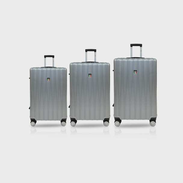 LUGGAGE SUITCASE TUCCI Italy 3PCS SET BARATRO T0331-03PC-SILWT 20" + 24" + 28" ABS HARD COVER 4 WHEEL SPINNER SILVER WHITE