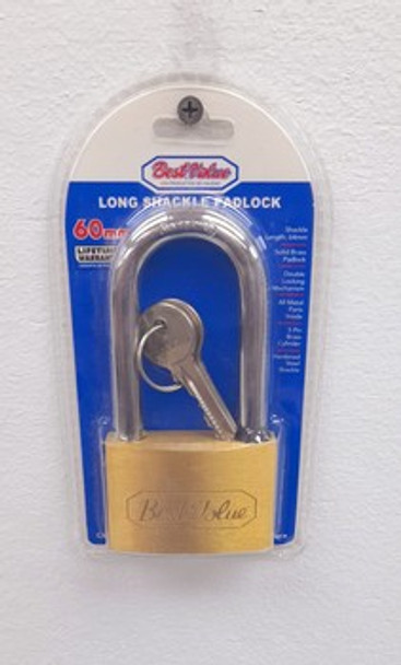 PADLOCK BEST VALUE 60MM BRASS LONG SHACKLE #C17086