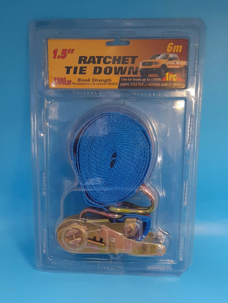 RATCHET TIE DOWN 1.5" 6M ORANGE/BLUE