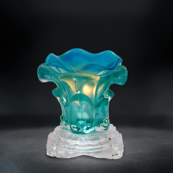 AROMAR OIL AND WAX AROMATIC LAMP WARMER GLASS ROSE BLUE 7711