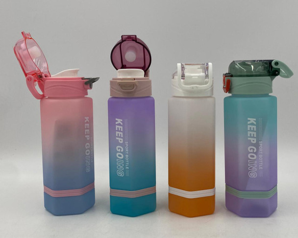 WATER BOTTLE 6662P TWO TONE PLASTIC 800ML 8 X 22.8CM LARGE / Green Cap