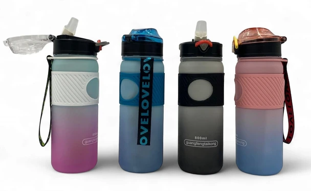 WATER BOTTLE 2237P TWO TONE PLASTIC 800ML 6.5 X 23.6CM LARGE / Blue Cap
