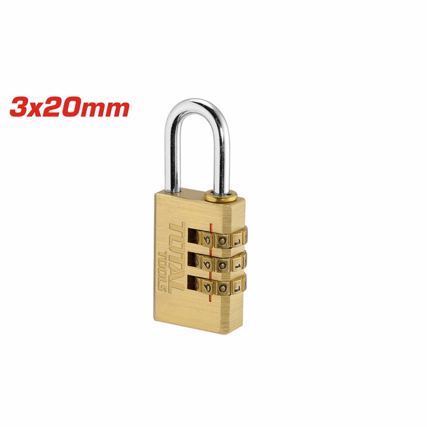 PADLOCK TOTAL 20MM COMBINATION TBCK37203 BRASS