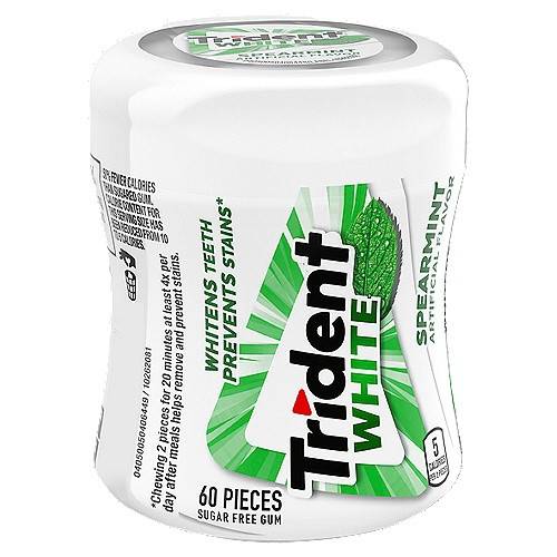 TRIDENT WHITE SPEARMINT FLAVOR GUM SUGAR FREE 60-PIECES