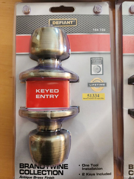 LOCK DEFIANT ENTRY KNOB 154 733 ANTIQUE BRASS