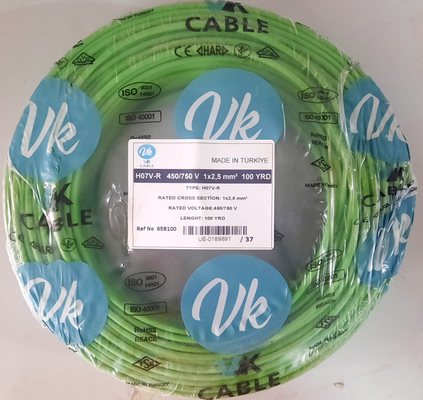 CABLE 2.5MM 1C TURKEY VK/HESS YELLOWGREEN ROLL