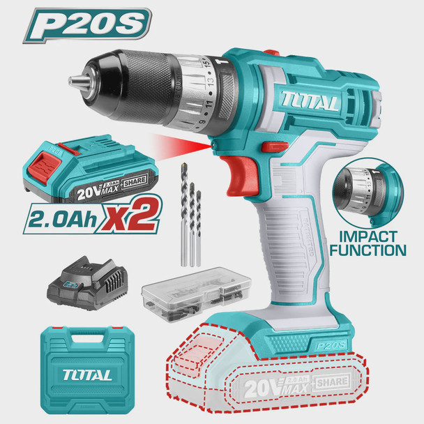 DRILL GUN TOTAL UTIDLI201452 20V LITHIUM ION 2.0Ah IMPACT